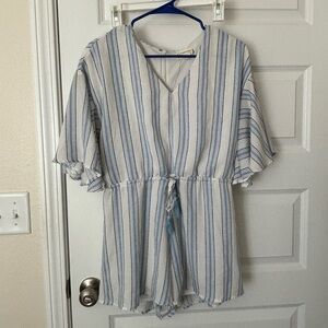 Love Riche Blue and White V-Neck Romper